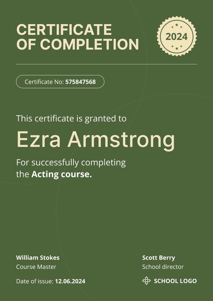 Minimalist and modern course completion certificate template