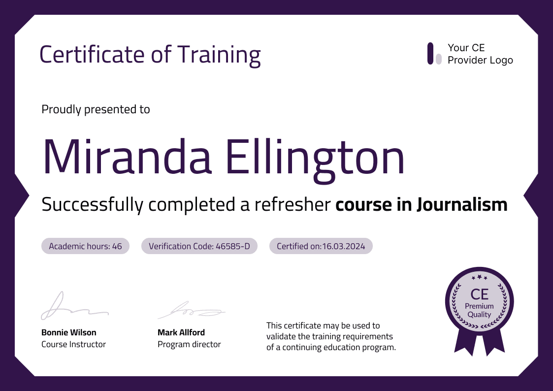 Continuing Education (CE) Certificate Templates - Free to Edit