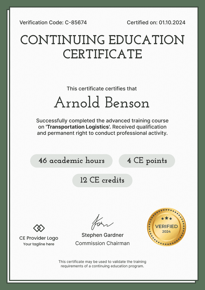 Ce Doc Program Organized and professional CE certificate template