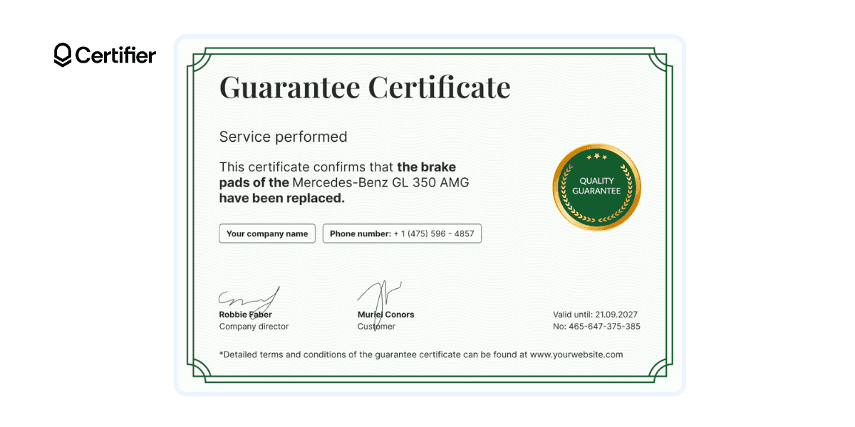 Warranty Certificates Best Practices, Inspirations and Free Templates