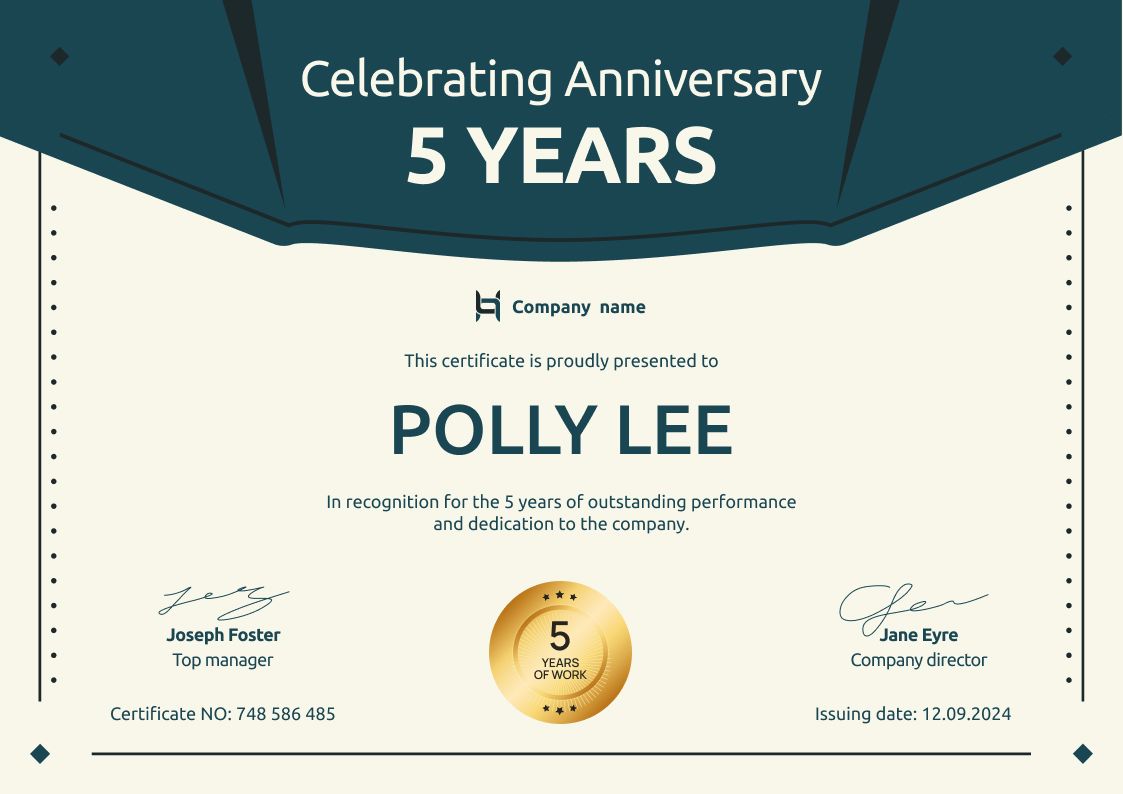 Work Anniversary Certificate Templates - Free to Edit