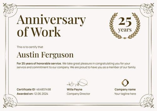 Work Anniversary Certificate Templates Free to Edit Certifier Work Anniversary Certificate Templates Free to Edit Certifier