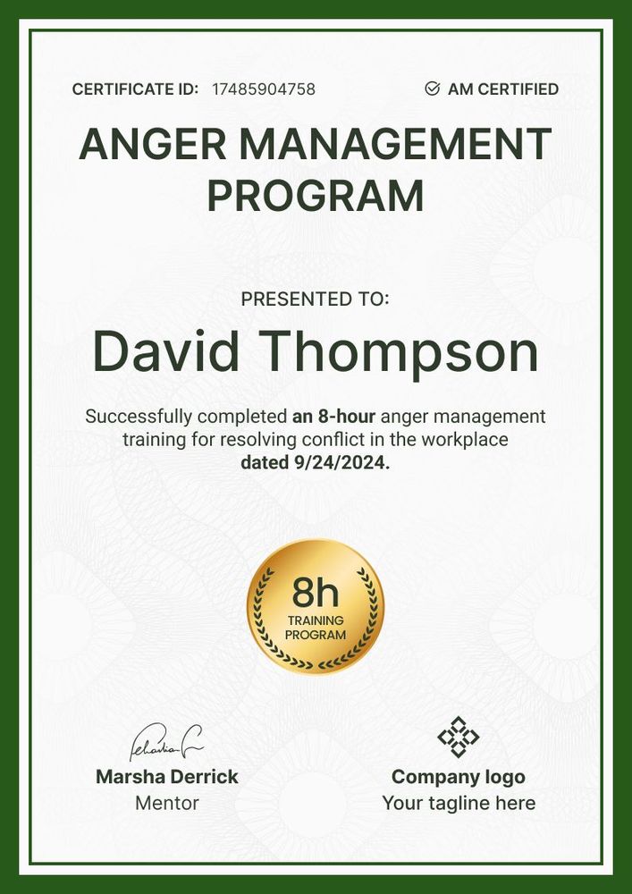 Bold and formal anger management certificate template