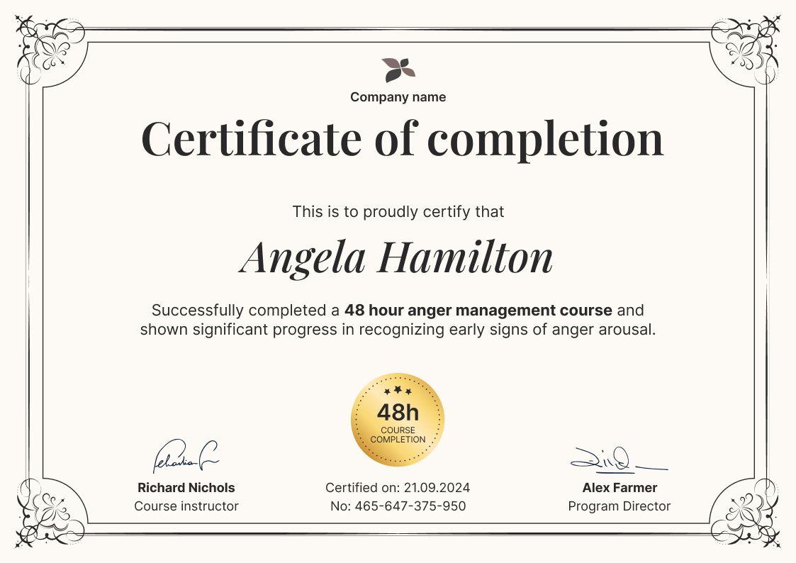 Anger Management Certificate Templates Download for Free