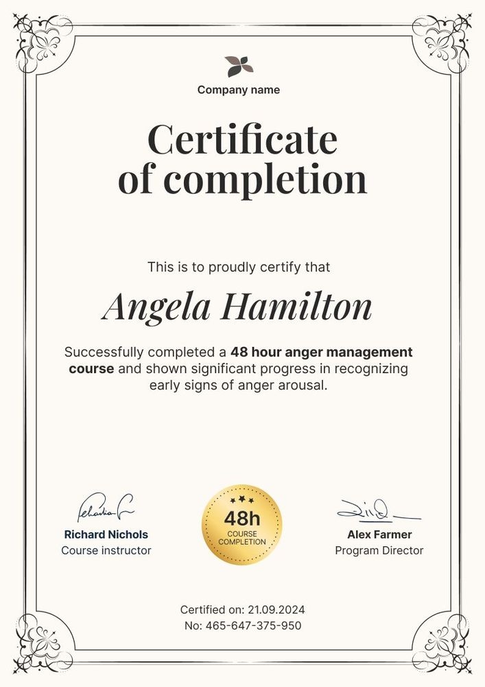 Fine and professional anger management certificate template