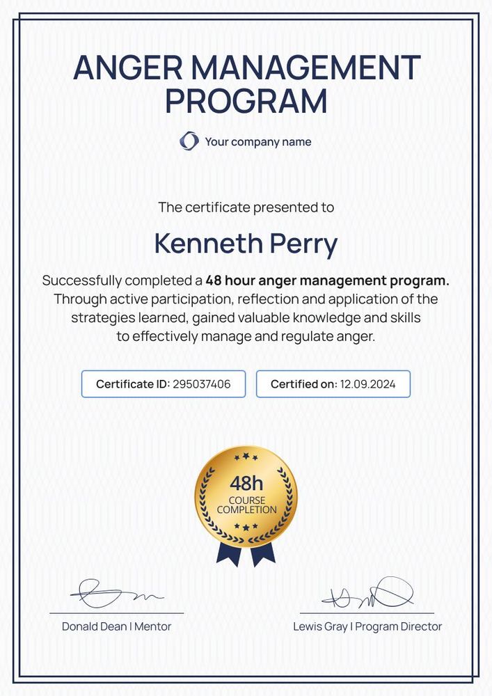 Classic and professional anger management certificate template