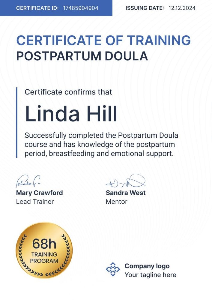 Modern And Professional Doula Certificate Template
