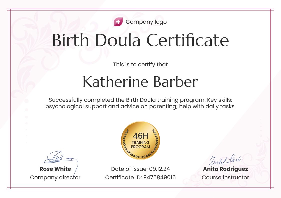 Free Doula Certificate Templates - Download and Edit
