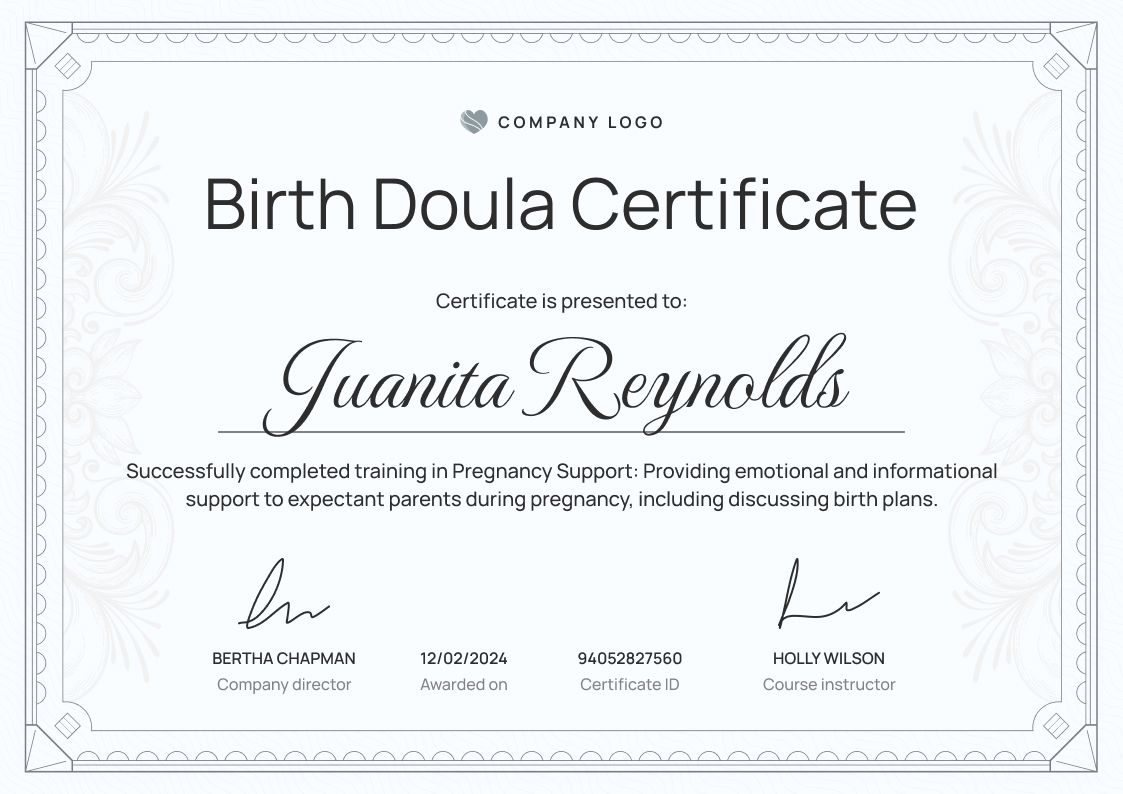 Free Doula Certificate Templates - Download and Edit