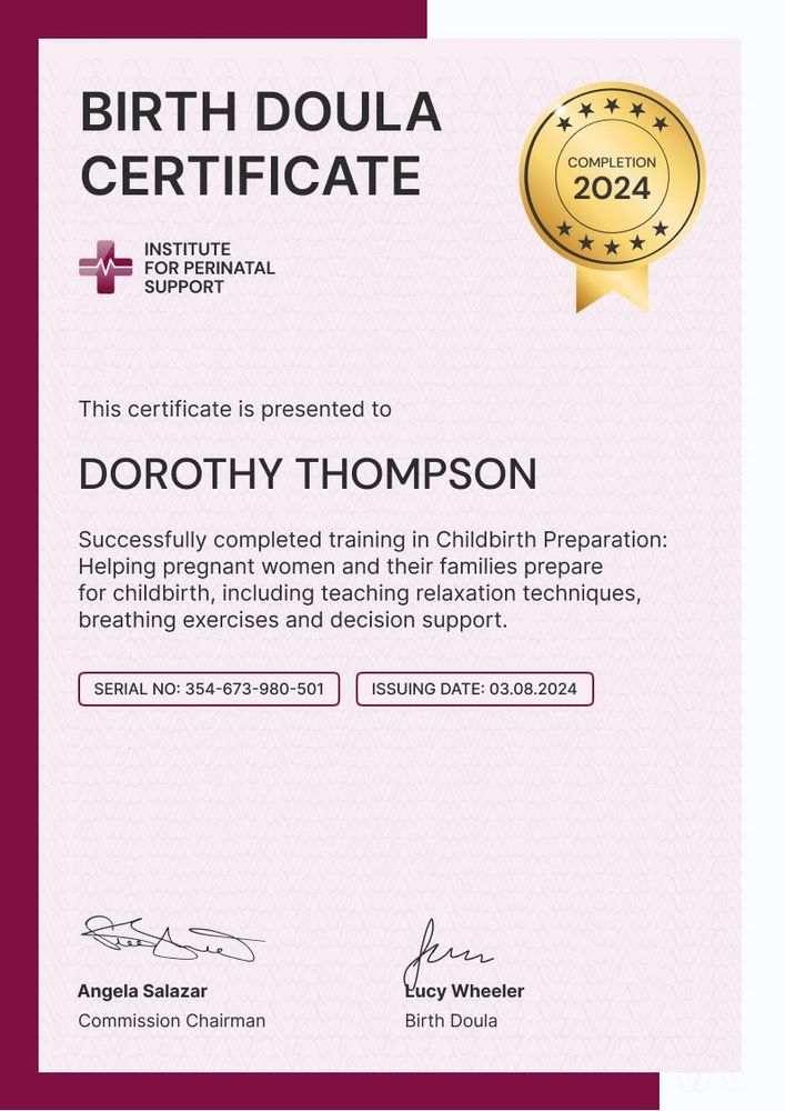 Contemporary and professional doula certificate template