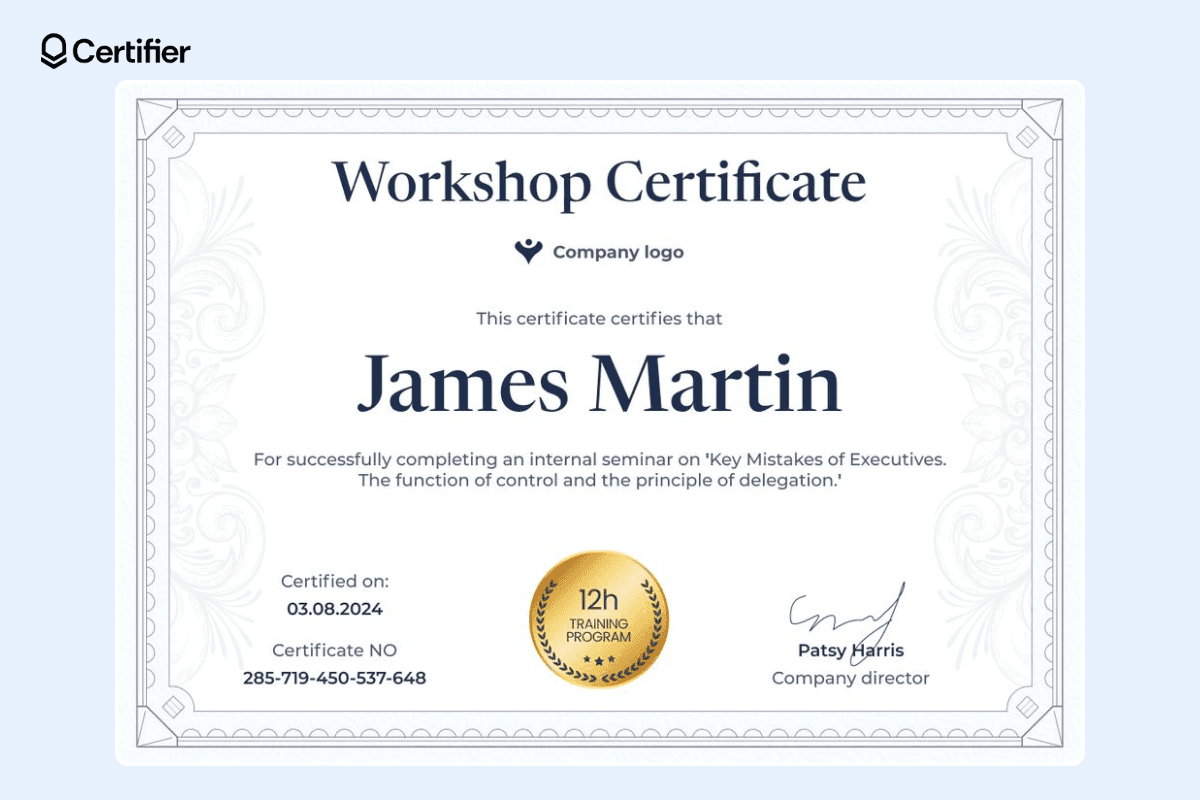 Image 1 for Workshop Certificate Template