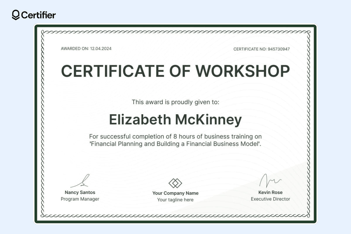 Image 2 for Workshop Certificate Template