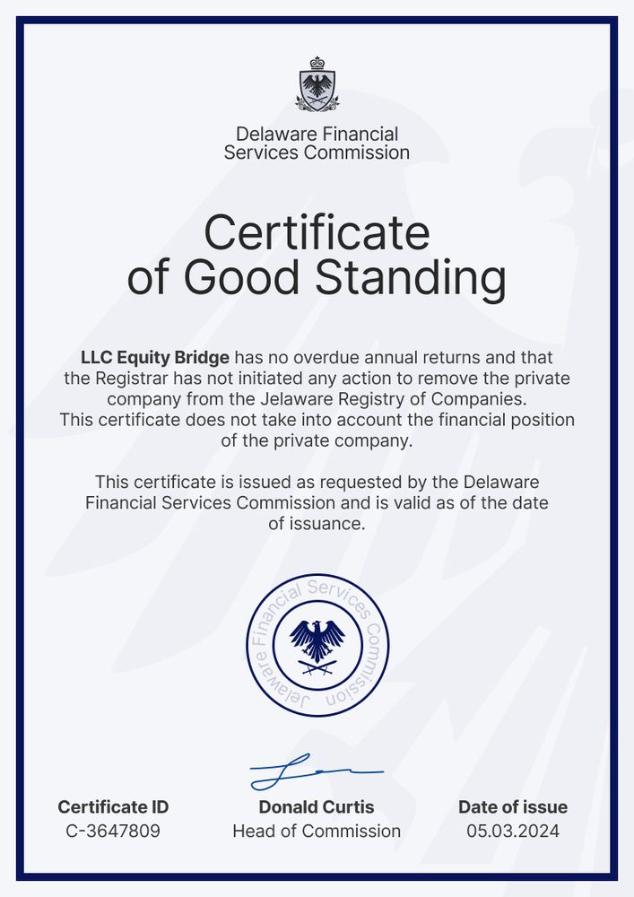 Official and professional certificate of good standing template