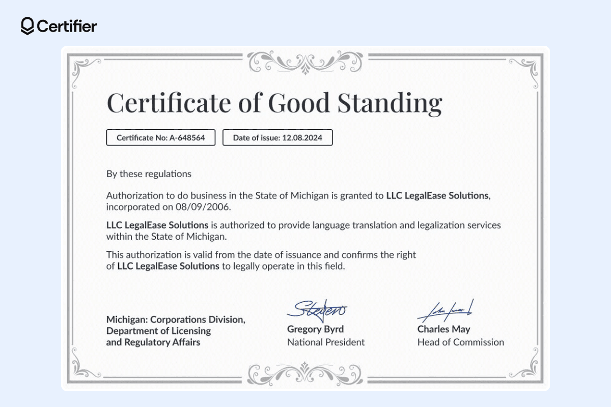 15 Certificates of Good Standing
