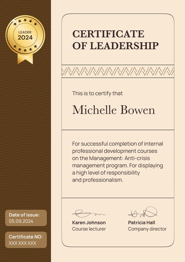 Organized and professional leadership certificate template