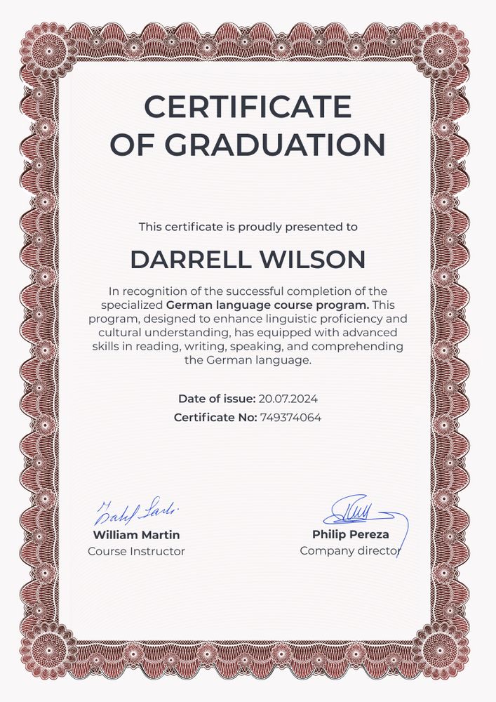 Ornate professional graduation certificate template