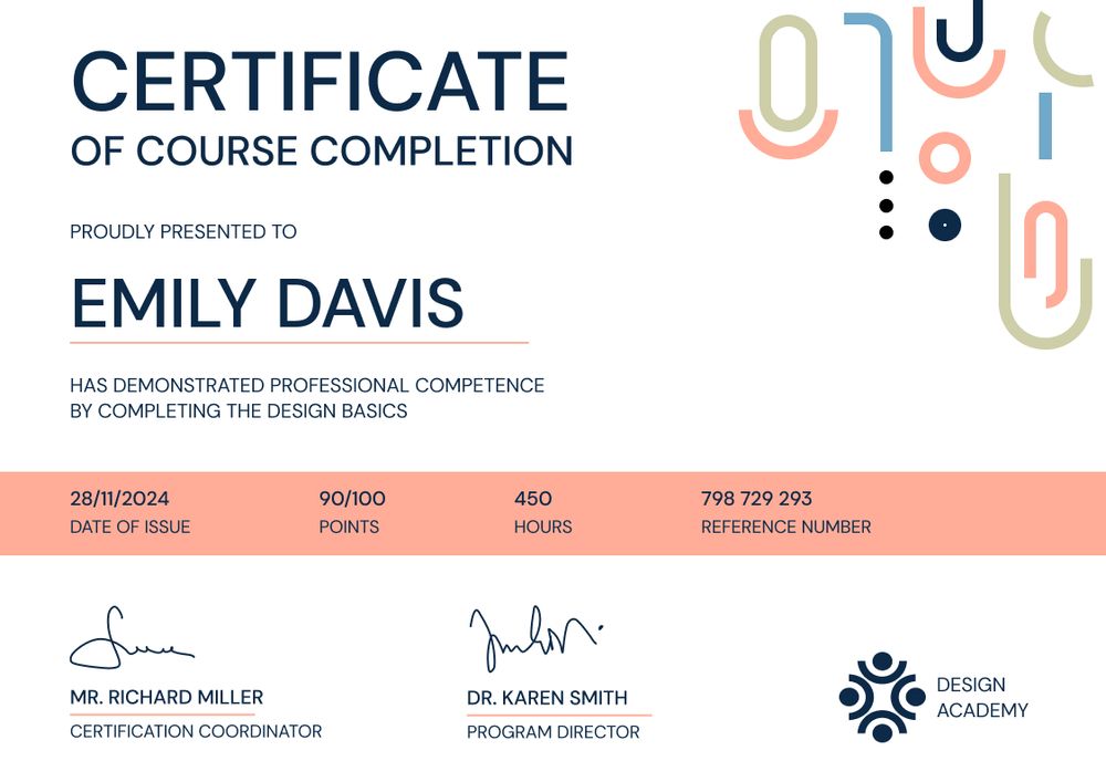 Striking and modern course certificate template