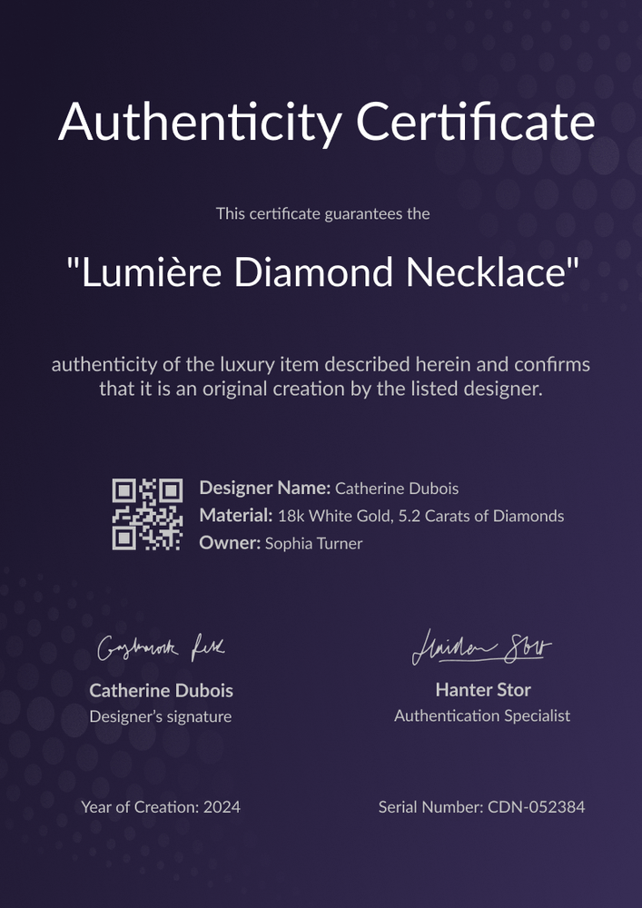 Genuine and professional authenticity certificate template