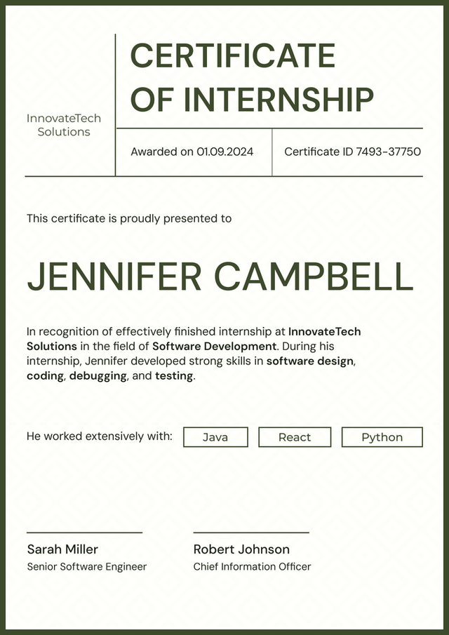 Versatile and modern internship certificate template