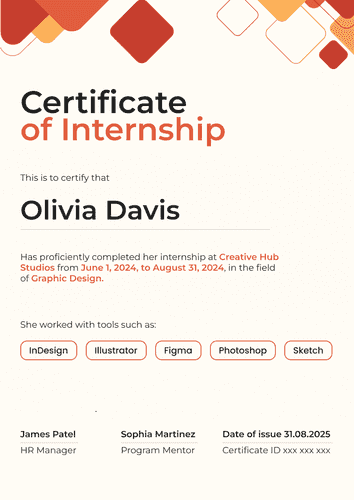 Dynamic and modern internship certificate template