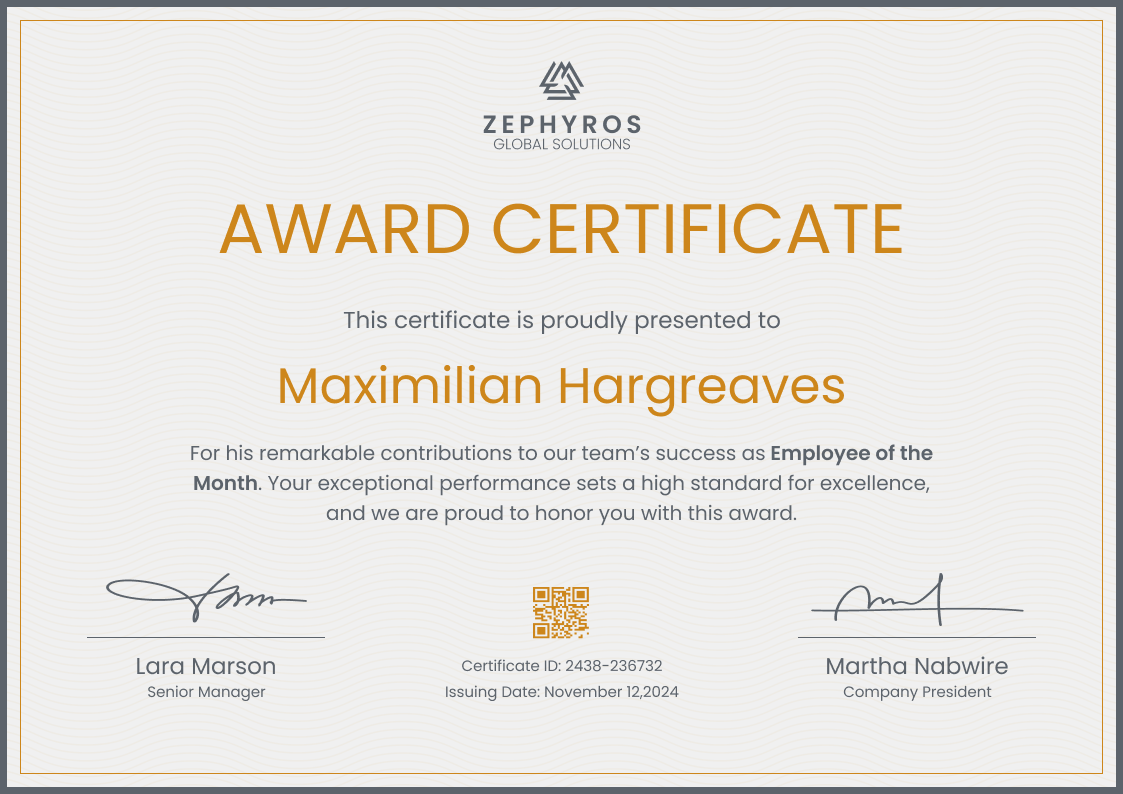 Certification Award Example Professional Award Certificates Examples Award Certificate Template In