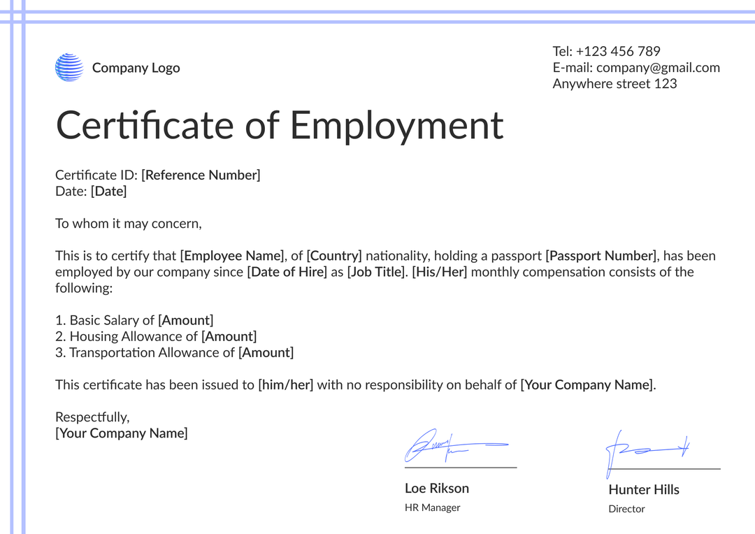 Employment Certificate Templates Free to Customize & Download