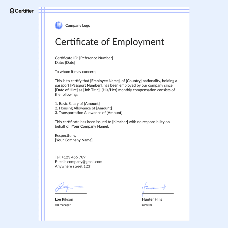 Work Certification Example 15 Employment Certificate Templates to Get for Free