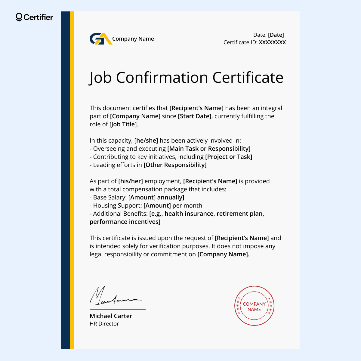 Employee Certification Example 15 Employment Certificate Templates to Get for Free
