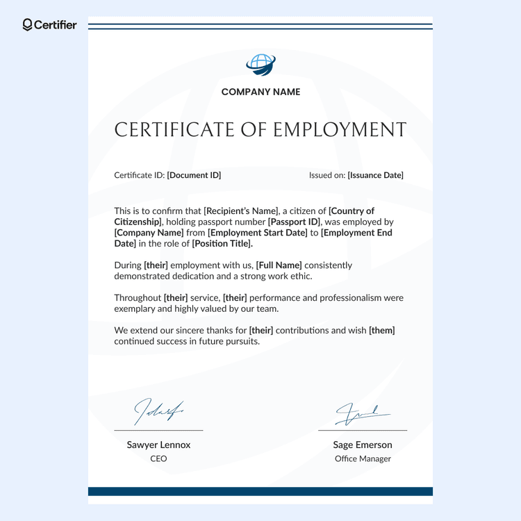 Work Certification Example 15 Employment Certificate Templates to Get for Free
