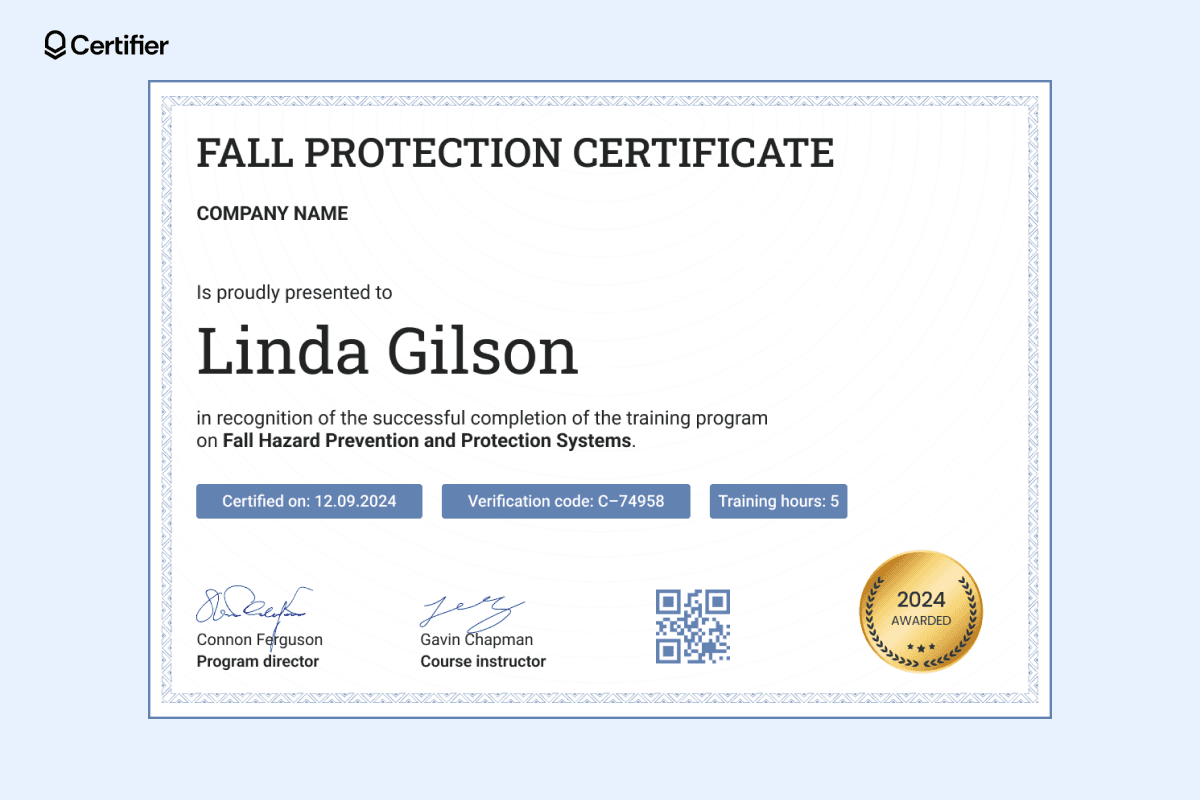 Fall Protection Planner Certificate.pdf 15 Fall Protection Certificate Templates to Edit and Download
