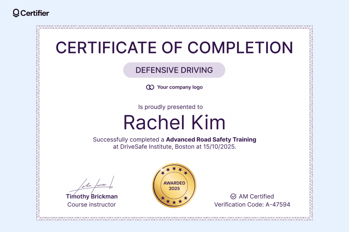 15 Printable Defensive Driving Certificate Templates 15 Printable Defensive Driving Certificate Templates