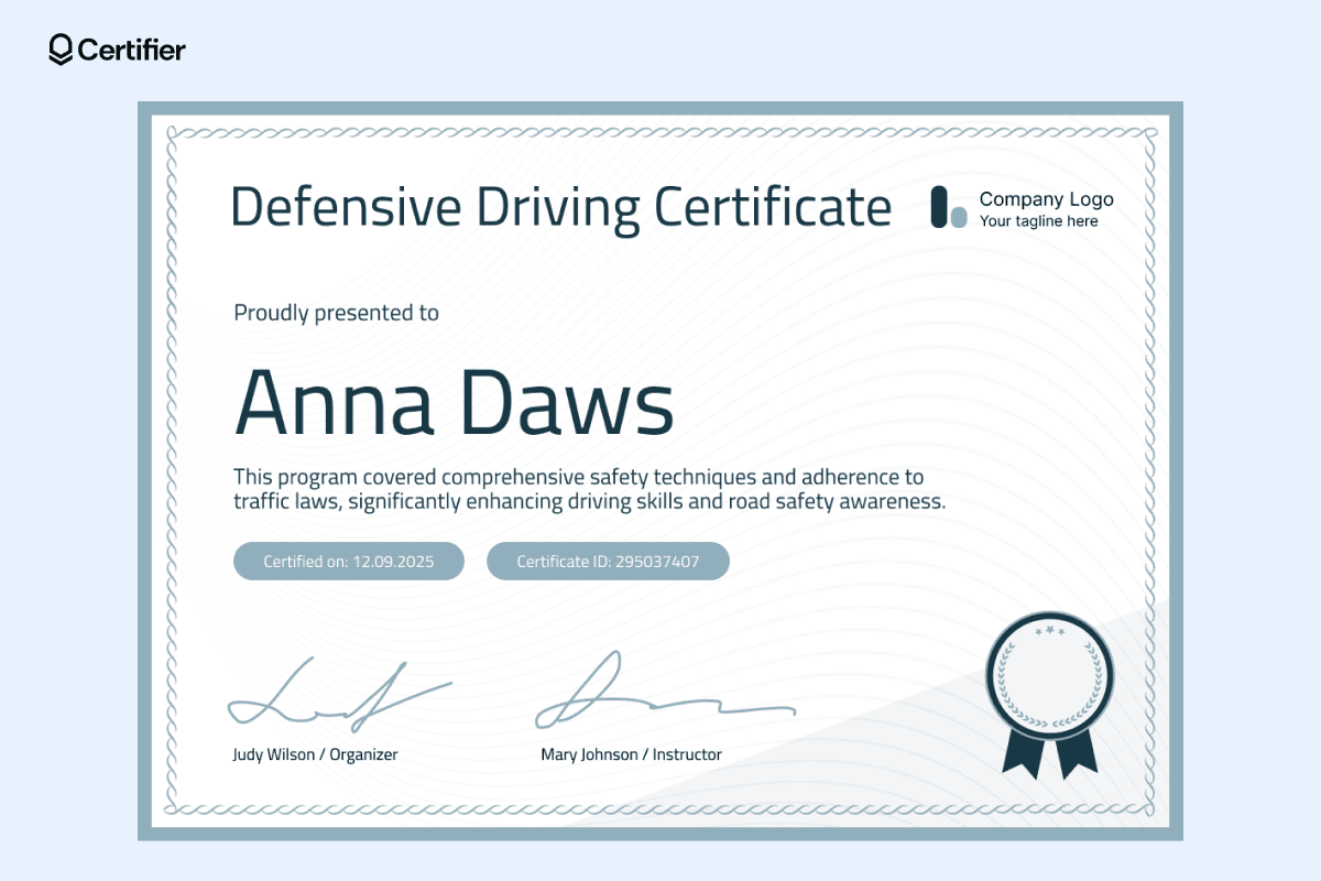 15 Printable Defensive Driving Certificate Templates 15 Printable Defensive Driving Certificate Templates