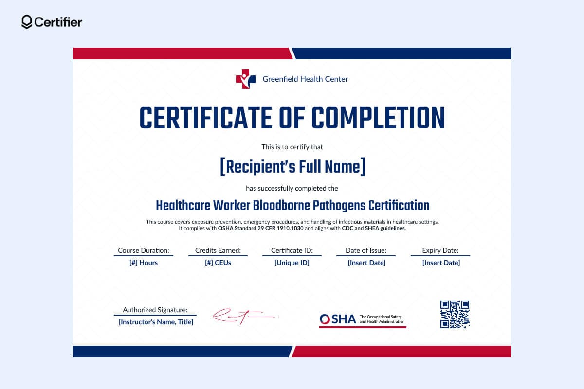 15 Free and Ready-to-Use Bloodborne Pathogens Certificate Templates