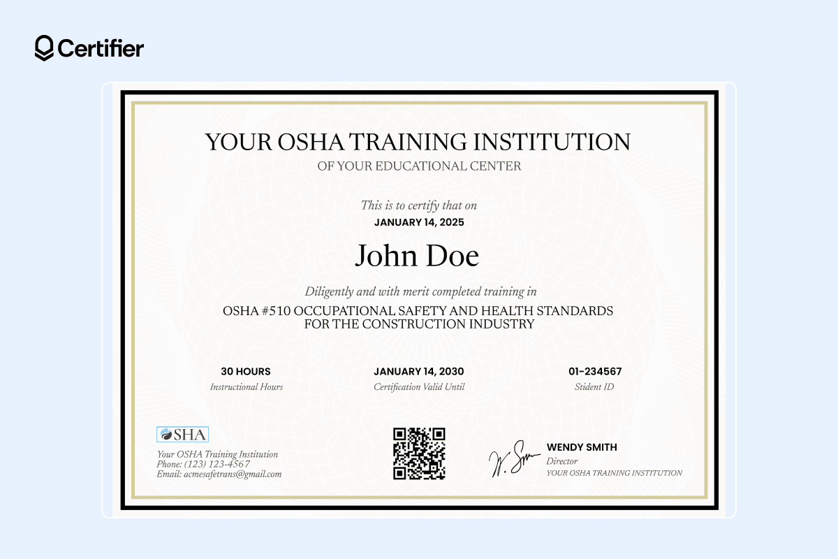 Top 15 OSHA Certificate Templates for Authorized Training Courses