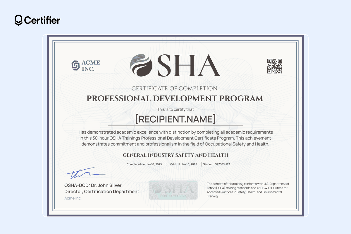 Top 15 OSHA Certificate Templates for Authorized Training Courses