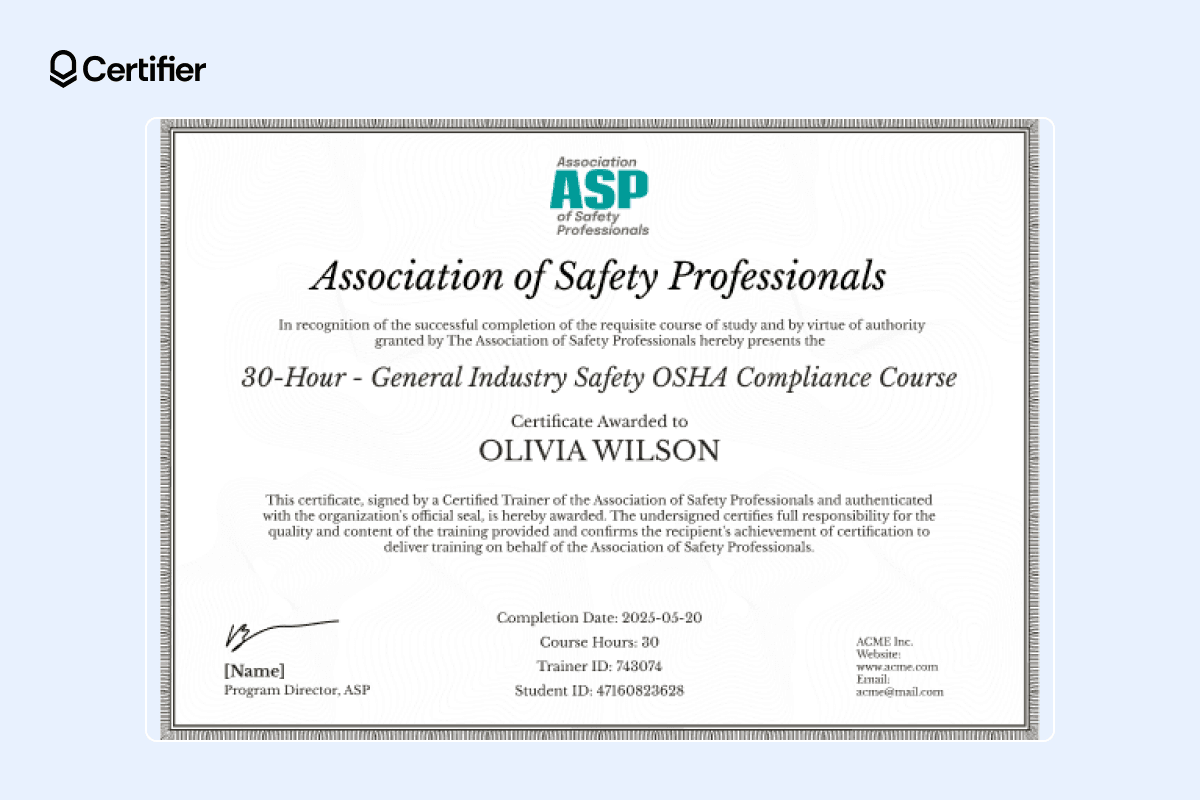 Osha Intructor Card Example Top 15 OSHA Certificate Templates for Authorized Training Courses