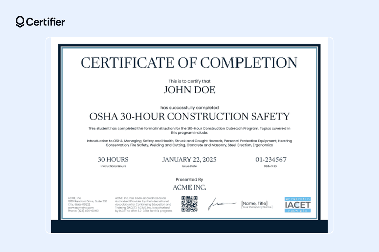 Top 15 OSHA Certificate Templates for Authorized Training Courses