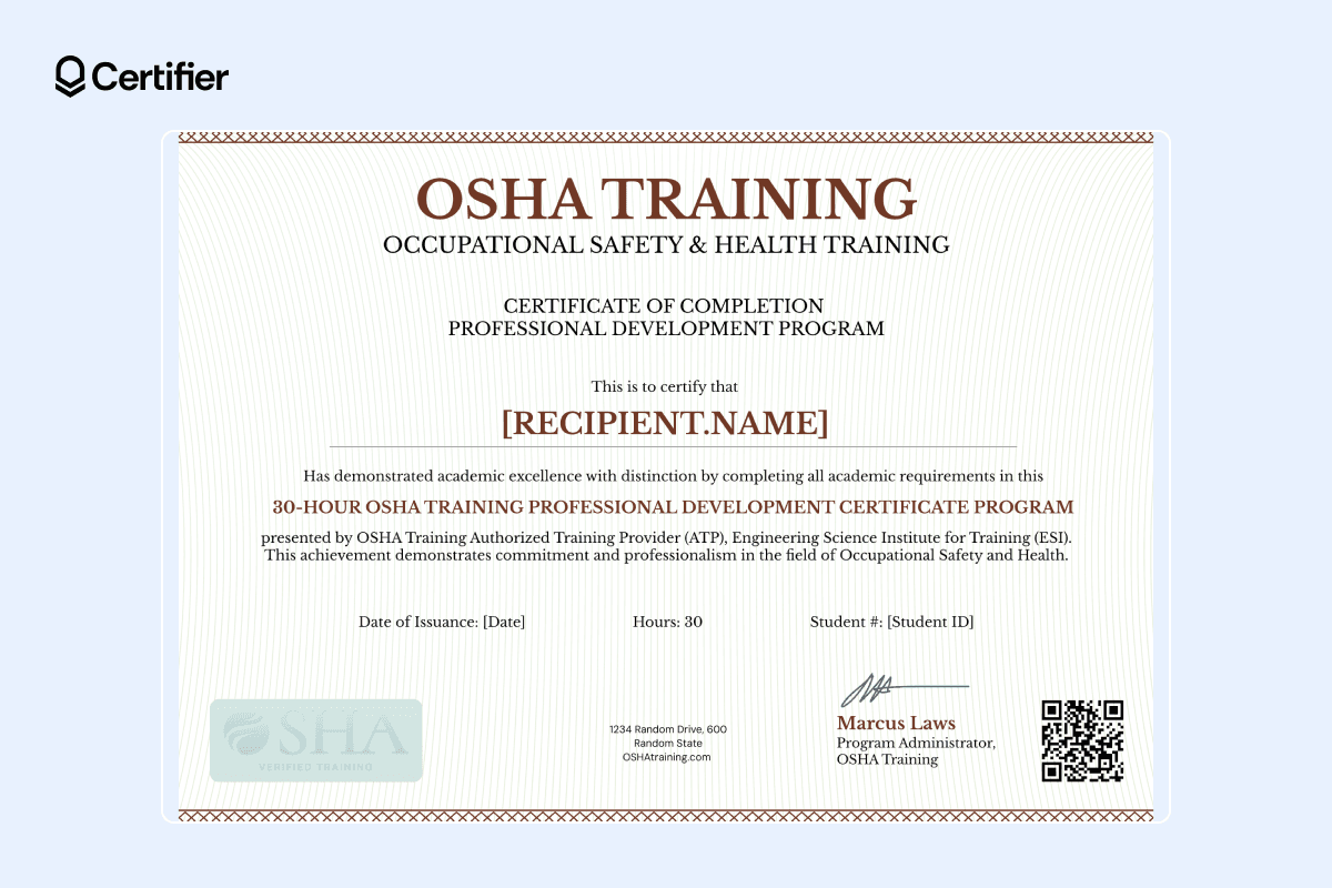 Top 15 OSHA Certificate Templates for Authorized Training Courses