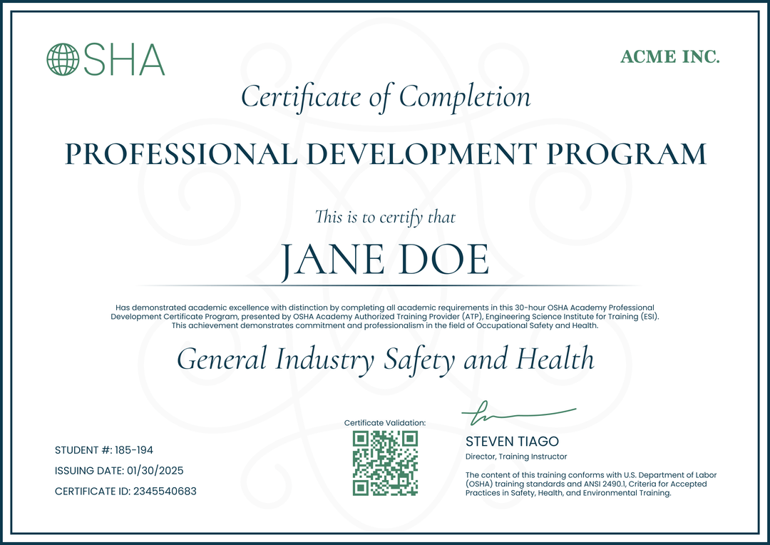 Printable Osha 30 Card Template