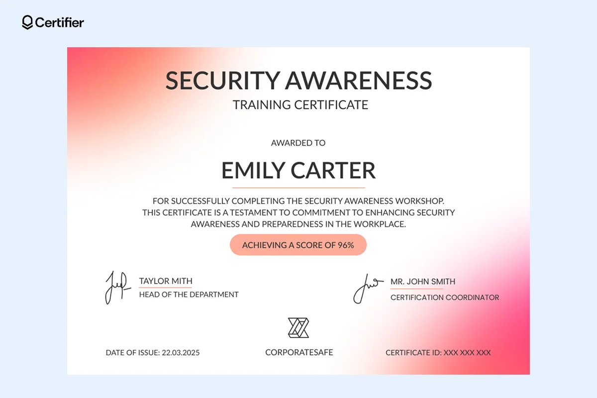 Security Training Complete 15 Free Security Training Certificate Templates