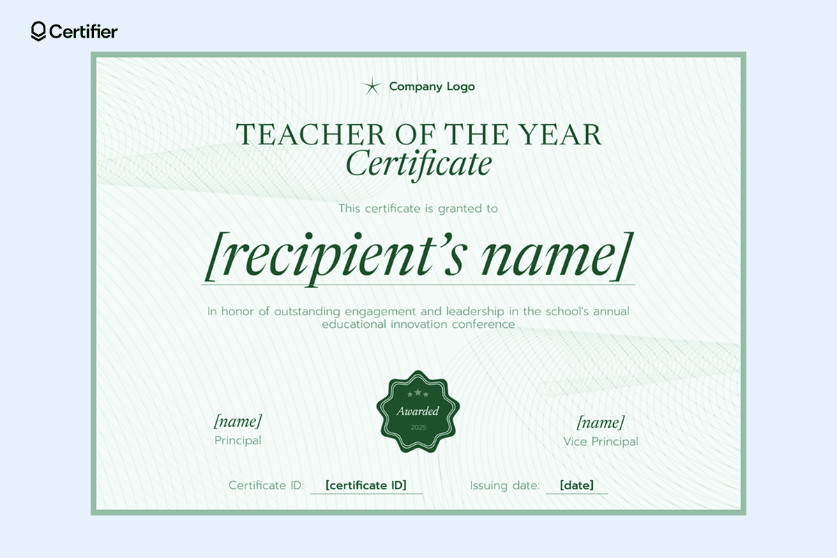 Image 1 for Best Teacher Certificate Templates Free