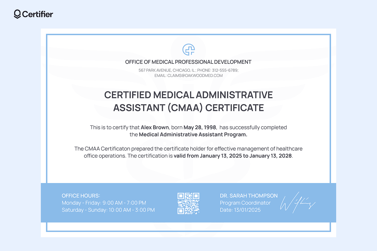 15 Free & Printable Medical Assistant Certificate Templates