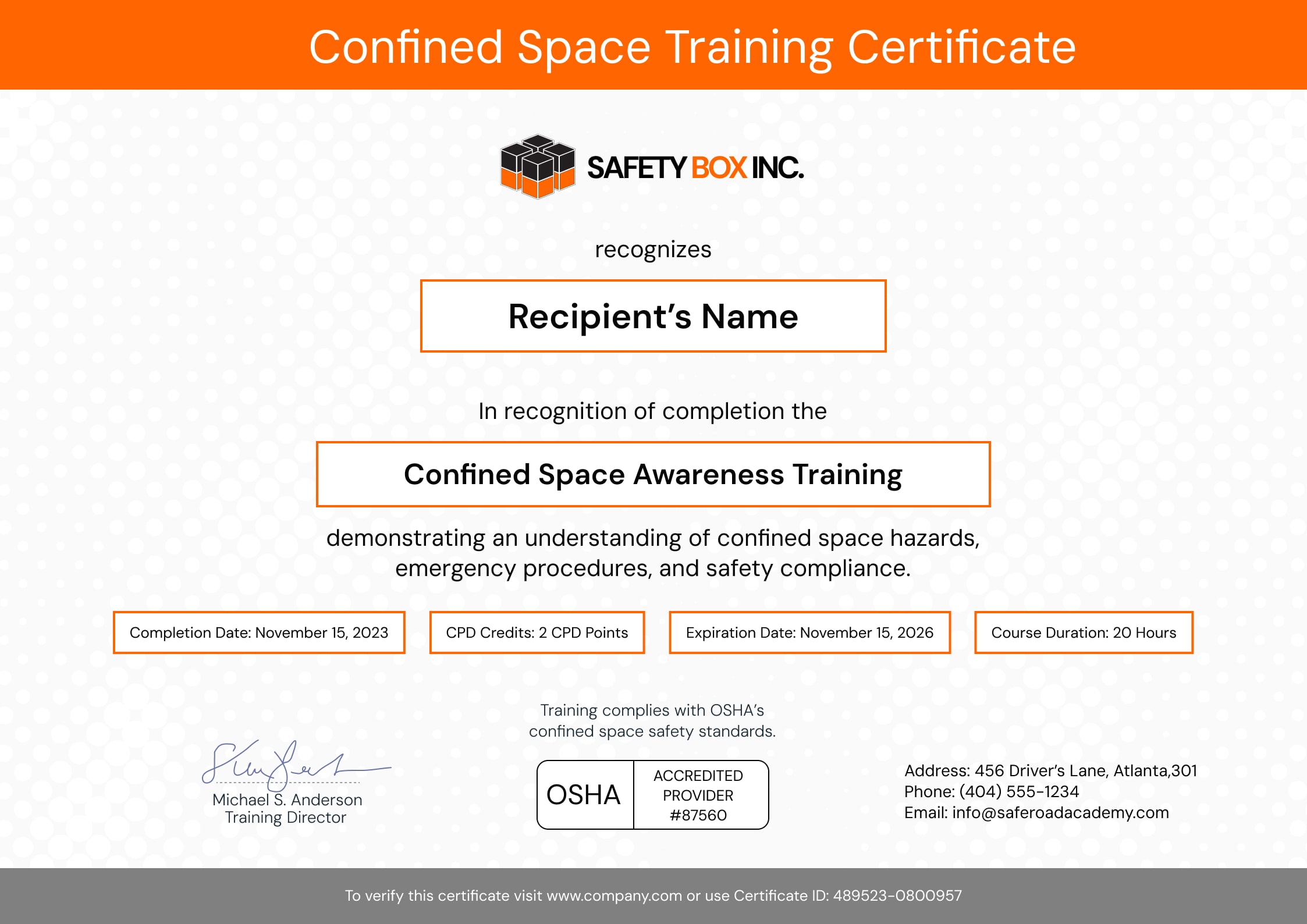 Editable and professional Continuing Education certificate template