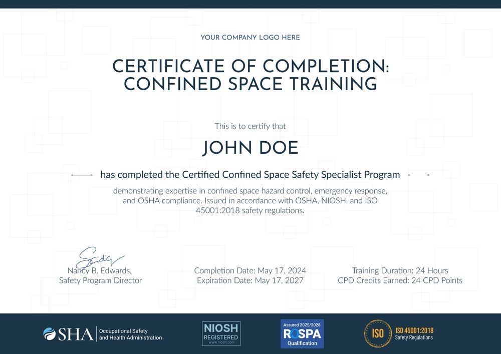 Valuable and professional confined space training certificate template Valuable and professional confined space training certificate template