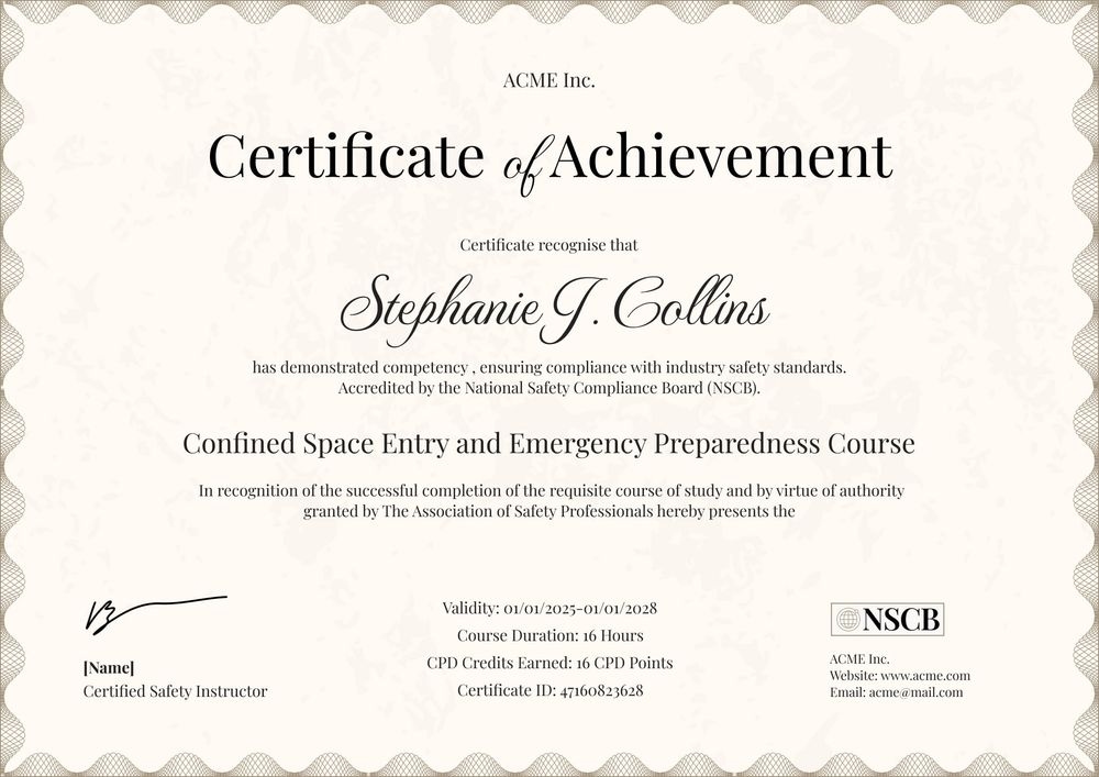 Editable and professional confined space training certificate template Editable and professional confined space training certificate template