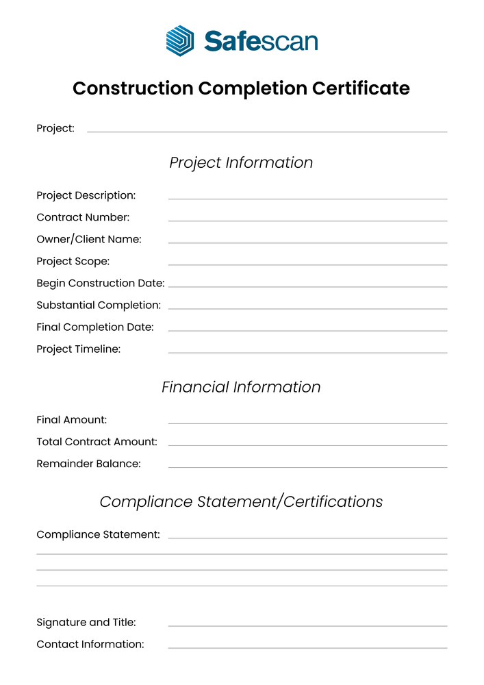 Professional and reliable construction completion certificate template