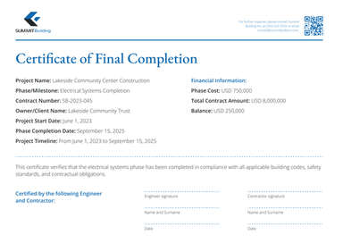 Construction Completion Certificate Templates - Free to Edit Online
