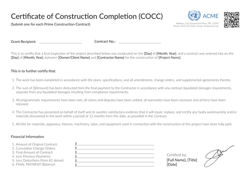 Construction Completion Certificate Templates - Free to Edit Online