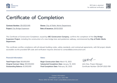 Construction Completion Certificate Templates - Free to Edit Online