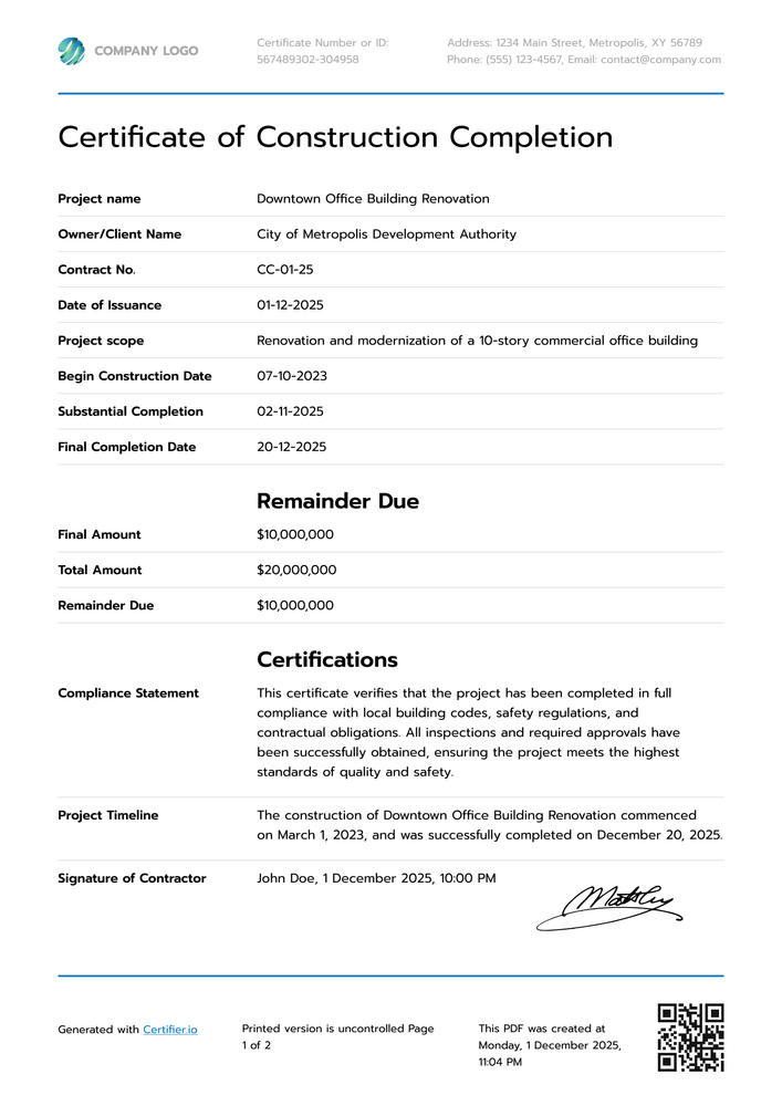 Stunning Certificate Of Completion High-End Apartment image